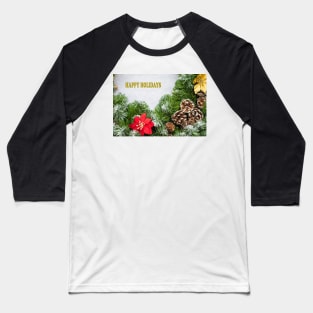 Christmas Wreath with Happy Holidays Baseball T-Shirt